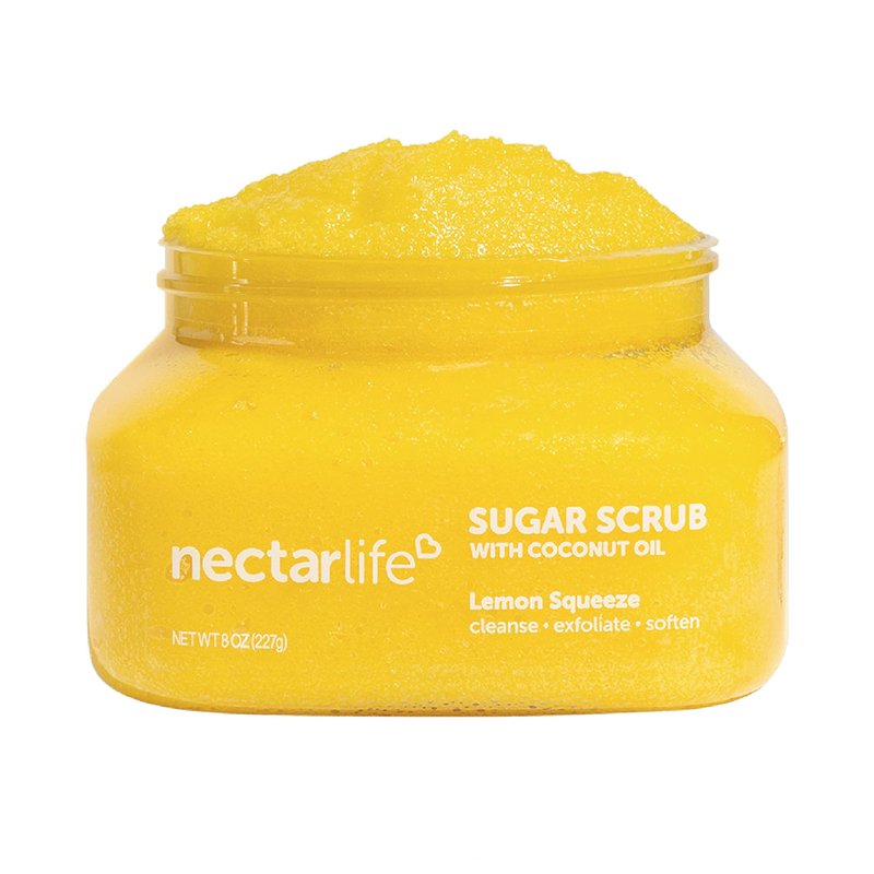 Nectar Life Exfoliating Sugar Scrub, Moisturizing Body Scrub with Coconut Oil & Shea Butter, Pre Shave Exfoliator (8 Ounce, Lemon)