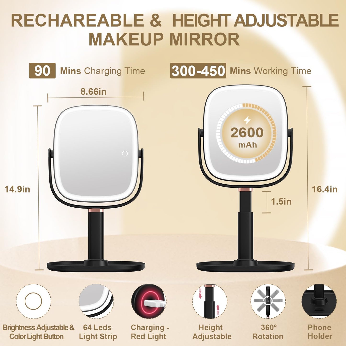 Mocado Makeup Mirror with Lights, 1X/20X Magnifying Mirror with Light