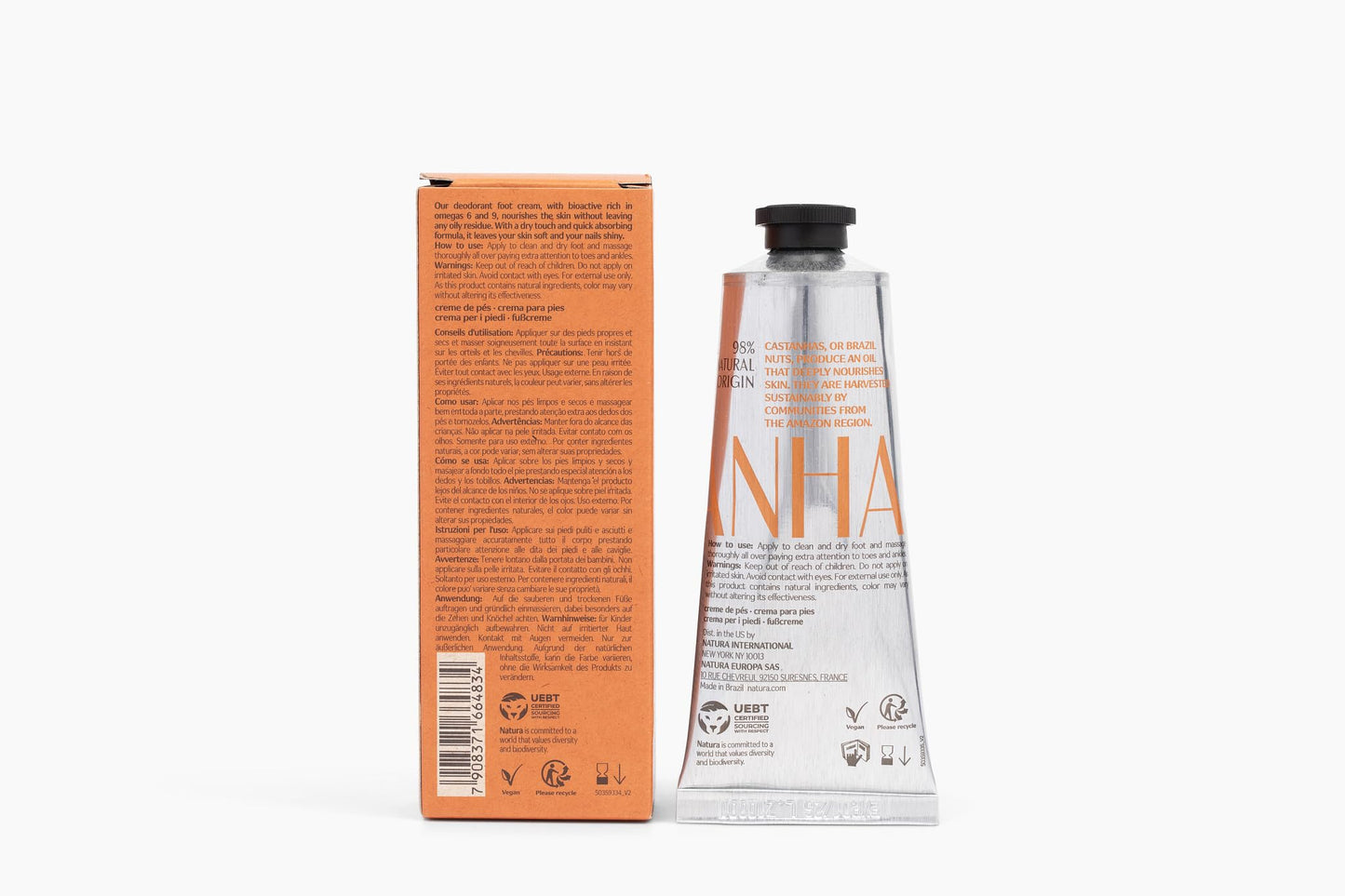 natura - Brazil Nut Nourishing Foot Cream - Nourish & Soothe Dry Skin - Fast Absorbing - With Castanha Oil to Deeply Moisturize - Vegan & Cruelty-Free - 2.6 oz (75g)