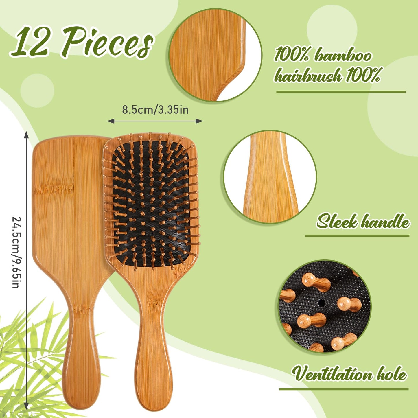 Tessco for you 12 Pcs Bamboo Hair Brushes Bulk Blank Wooden Paddle Brush Natural Scalp Massage Anti Static Hairbrush Engraving DIY Gifts for Women, Wedding, Party(9.65'' X 3.35'',Black)