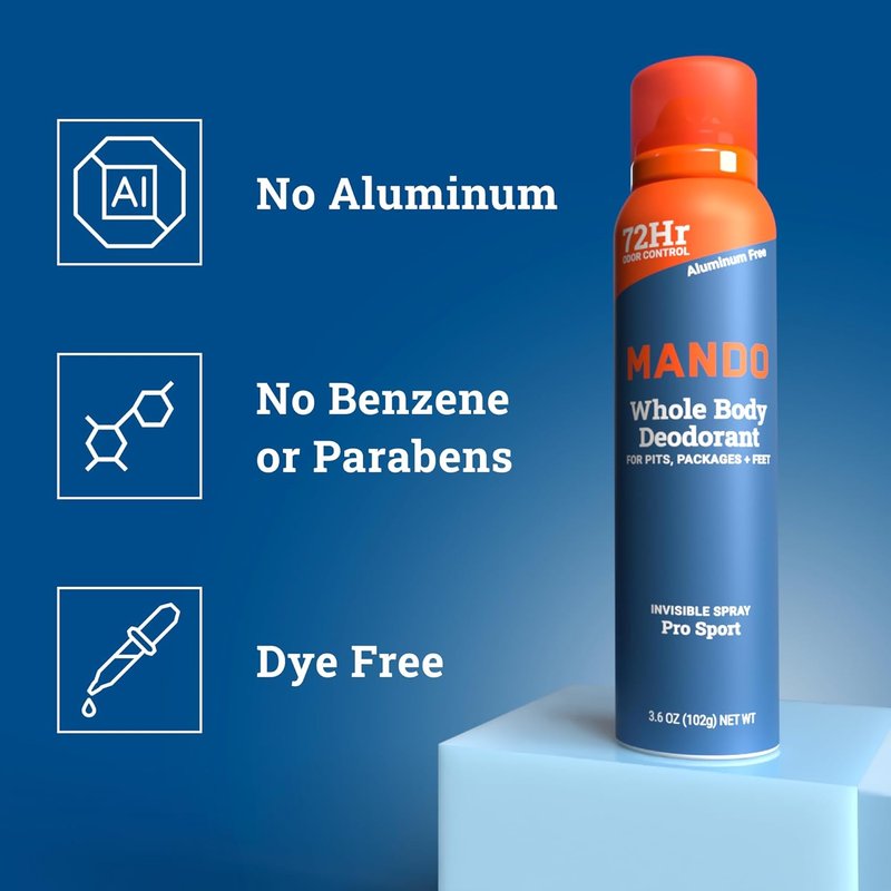 Mando Whole Body Deodorant For Men - Invisible Spray | 72-Hour Odor Control, Aluminum-Free, 3.6 oz