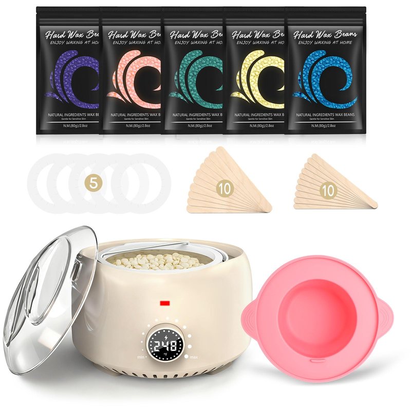 TIKESI Waxing Kit for Women and Men, Digital Wax Warmer with 14OZ 5 Bags Hard Wax Beads, at Home Wax kit for Full Body, Face, Eyebrows, Bikini, Legs, Brazilian & Sensitive Skin