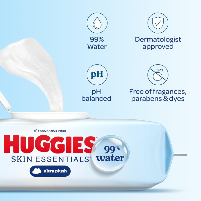Huggies Skin Essentials Baby Wipes, Hypoallergenic, 99% Water, 6 Flip Top Packs (336 Wipes Total)