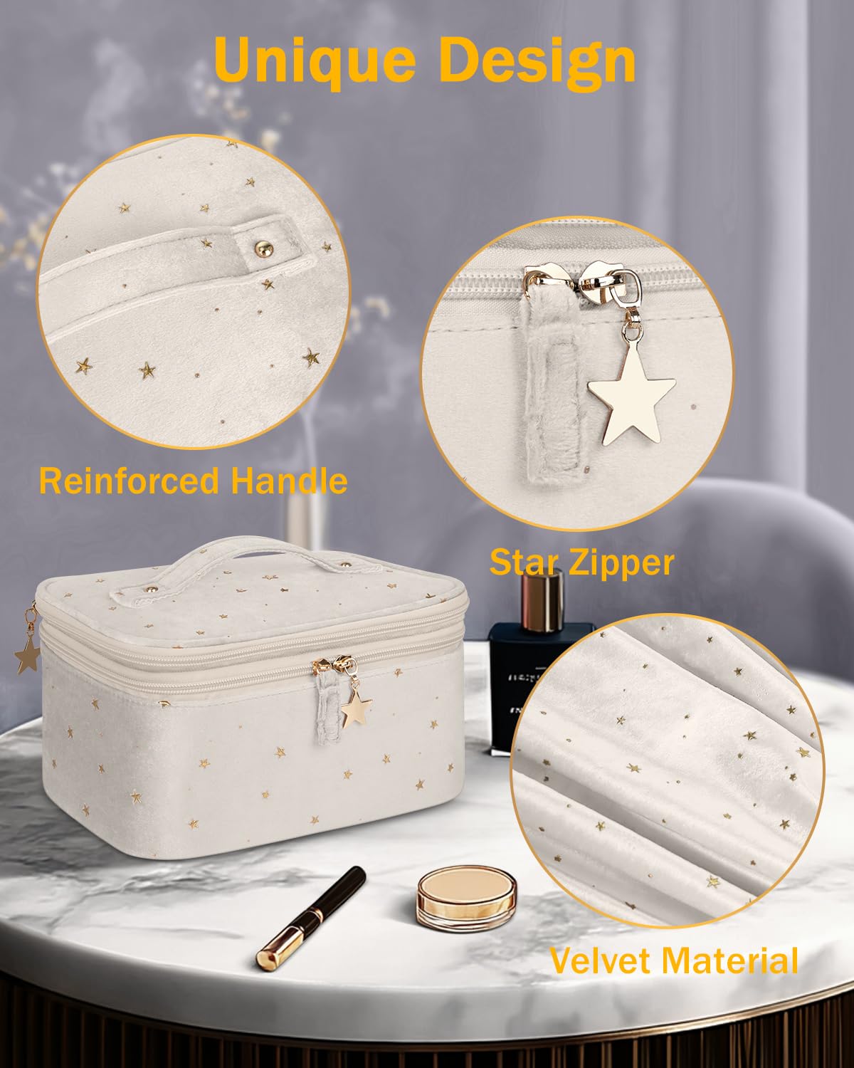 Wedama Makeup Bag, Double-layer Cosmetic Bag with Jewelry Storage and Brush Holders 3 Pcs Velvet Makeup Bag Set Travel Makeup Organizer Bags Portable Cosmetic Case Toiletry Bag for Women Girls, Red