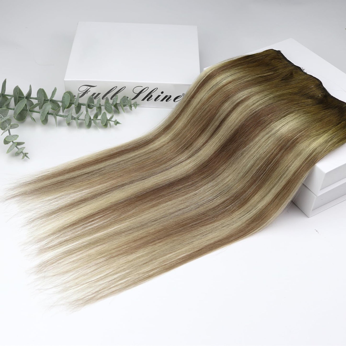 Full Shine Ombre Hair Extensions Clip in Human Hair, Dark Brown Roots Ash Brown Mix Medium Blonde Lace Weft for Layered Hair Enhancement, 16 Inch 3 Pcs 60g