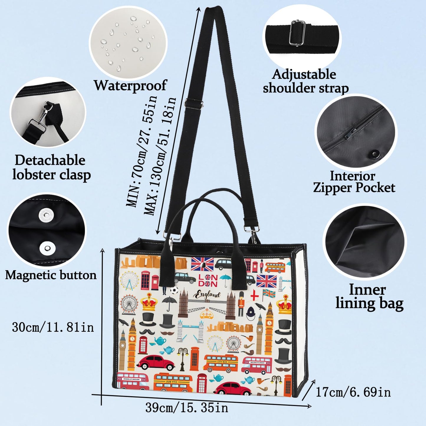 LEVLO London Travel Gift British Theme Cosmetic Bag England Souvenir Gift United Kingdom Make Up Zipper Pouch Bag (London LT)