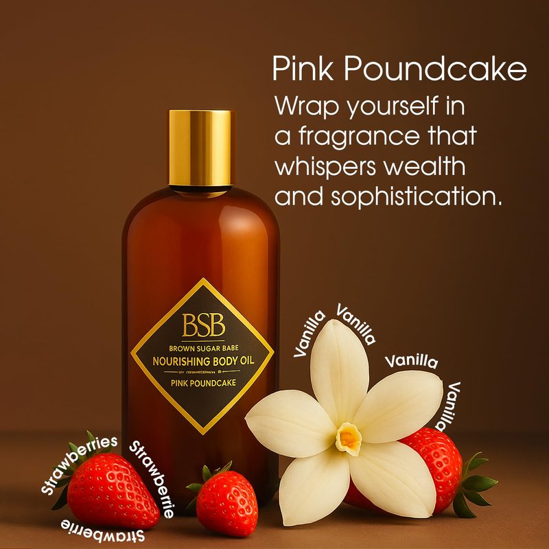 Brown Sugar Babe Pink Poundcake Body Oil - Nourishing Scented Oil for Women | Strawberry, Vanilla & Buttercream Perfume, Paraben-Free