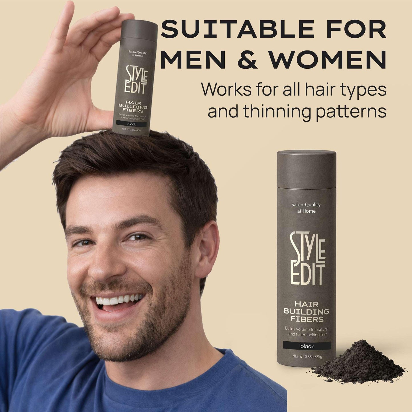 Style Edit Hair Building Fibers for Thinning Hair | Conceals Receding Hairlines, Fine Hair & Bald Spots | 100% Plant-Based Hair Thickening Powder for Men & Women, 0.88oz