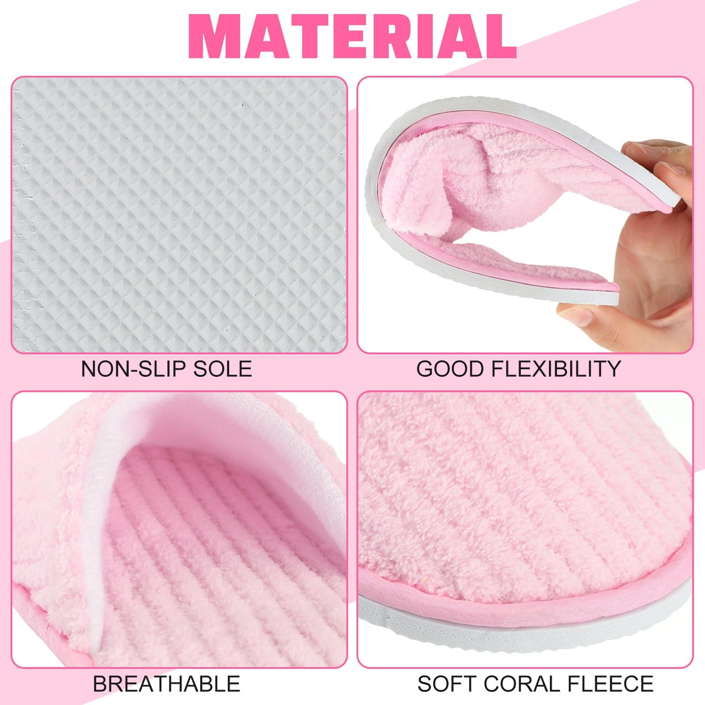 Panitay 20 Pairs Reusable Spa Slippers for Guests Washable House Slippers with Triple Layer Coral Fleece for Home Indoor Hotel Travel, Closed Toe(Pink)