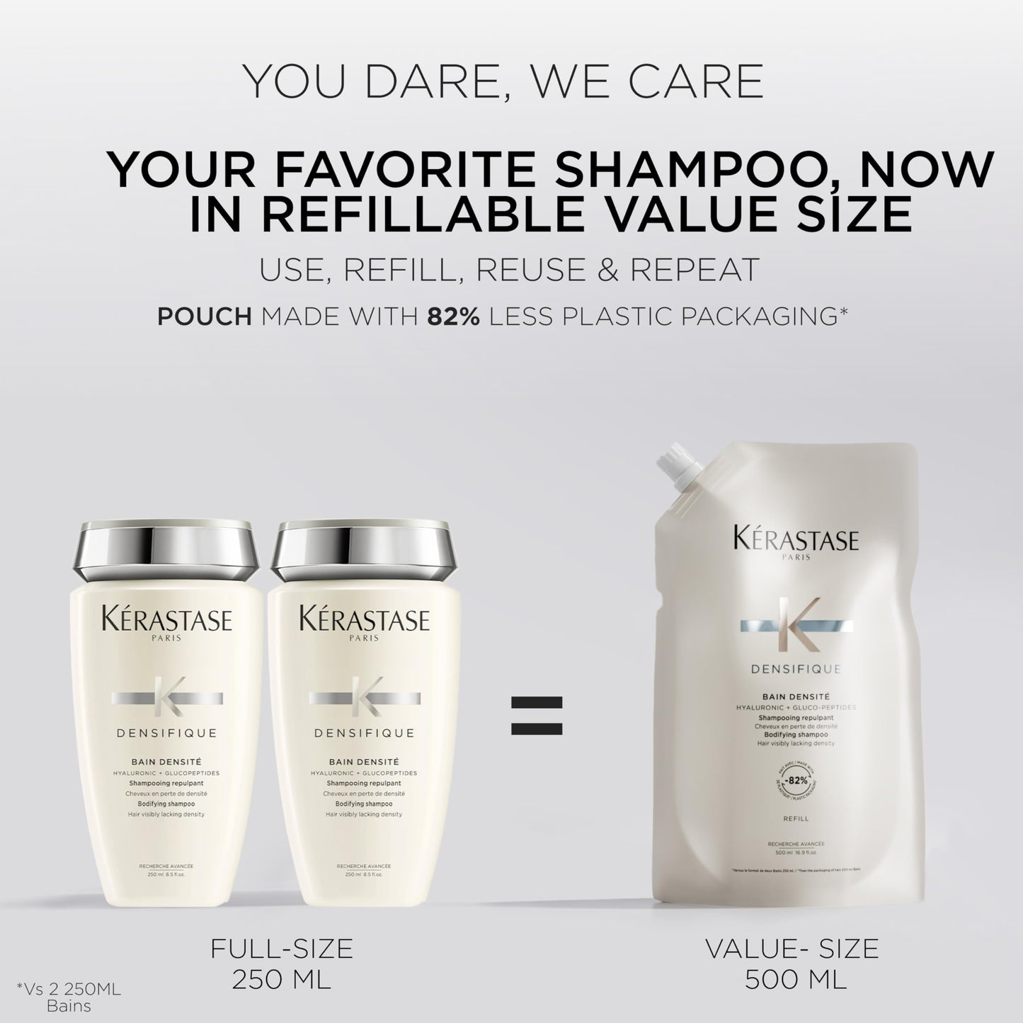 Kerastase Densifique Densité Shampoo - Thickening & Strengthening For Fine & Thinning Hair, Removes Build-Up & Adds Shine With Hyaluronic Acid, 16.9 Fl Oz (Refill)