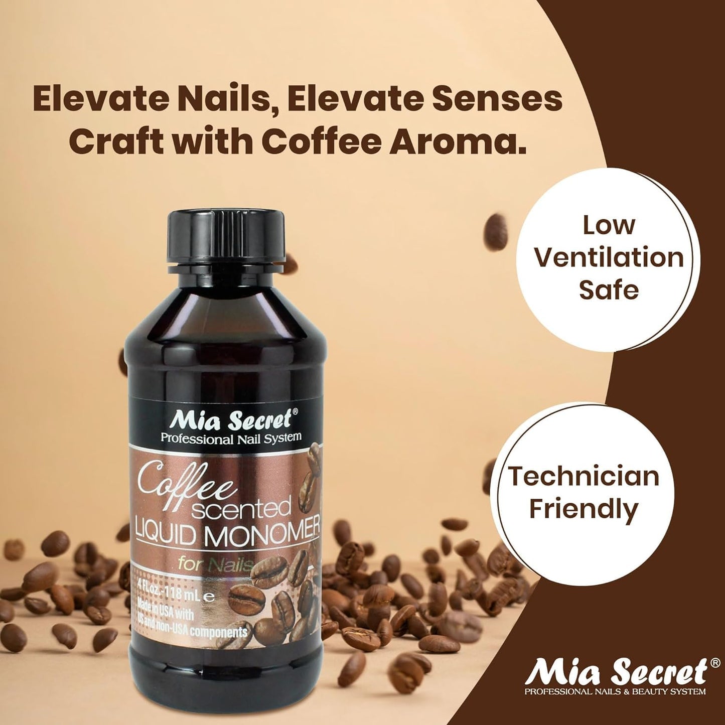 Mia Secret Coffee Scented Liquid Monomer - EMA Acrylic Nail Liquid for Acrylic Powder | 8 oz.
