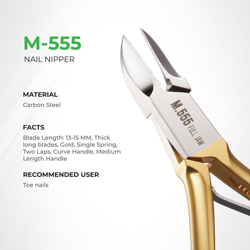 NGHIA Gold Nail Nipper - M-555 (Hard Steel): Precision 16 Jaw Acrylic Nipper with Gold Plated Finish, Curve Handle, and Single Spring Mechanism