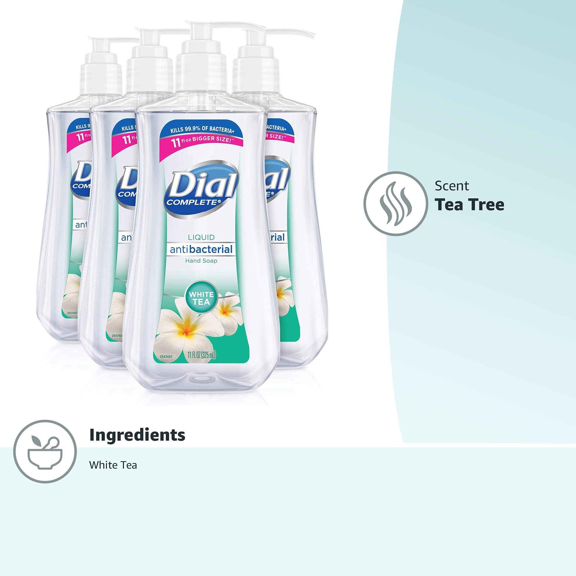 Dial Antibacterial Liquid Hand Soap, White Tea, 11 fl oz (Pack of 4) & Antibacterial Liquid Hand Soap, Gold, 11 fl oz (Pack of 4)