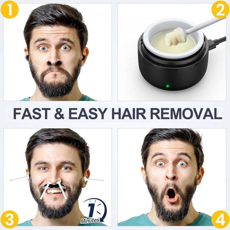 Nose Wax Kit, Nose Hair Wax Kit for Men & Women, Painless Nose Hair Removal with USB Fast Heat, Smart Constant Temp, 40 Applicators, Wooden Sticks, After Wax Wipes and Moustache Guards | 15-20 Uses
