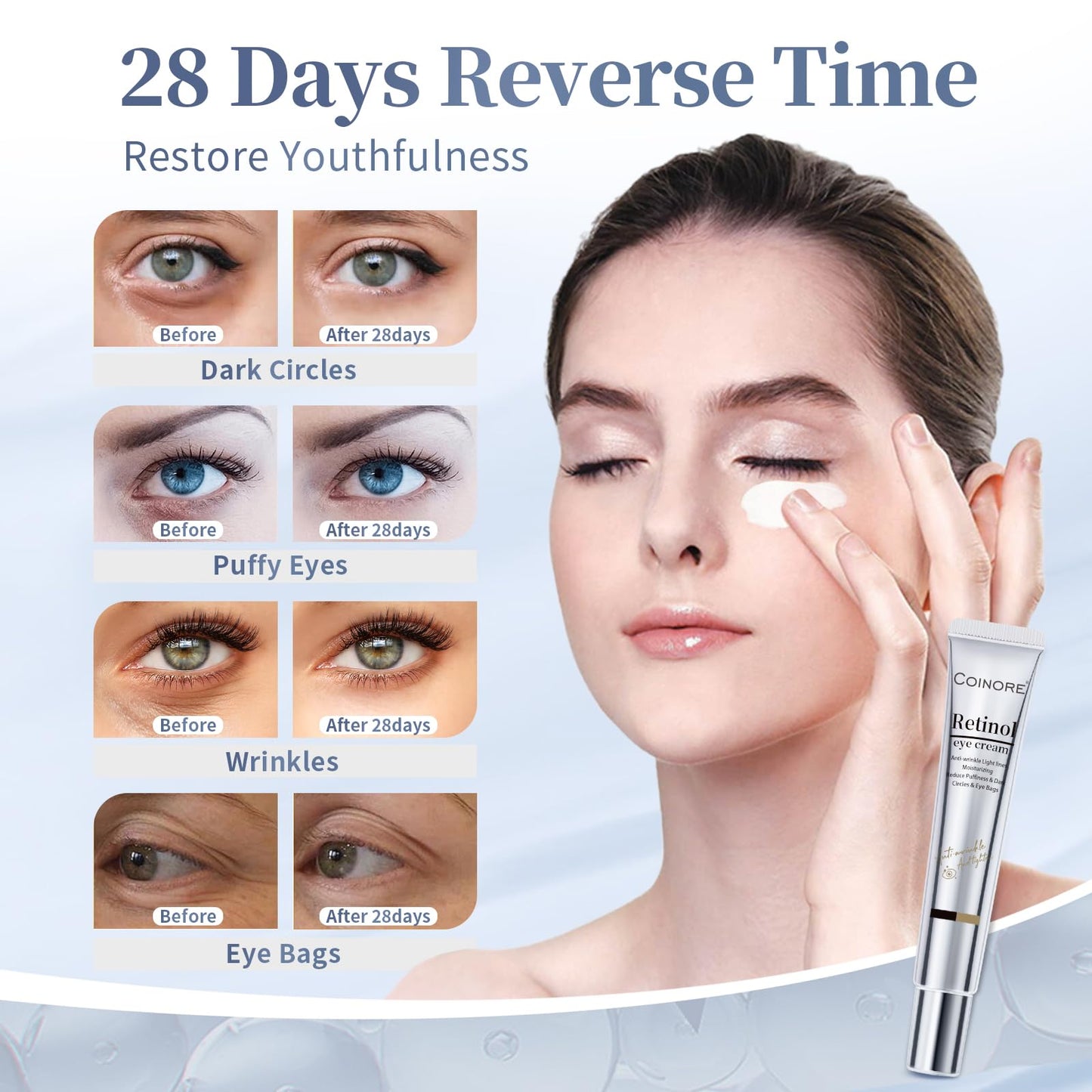 Retinol Under Eye Cream - Cream for Men & Women, Dark Circles, Puffiness & Wrinkles, Anti-Aging Eye Cream for Fine Lines, 2.4 Fl Oz
