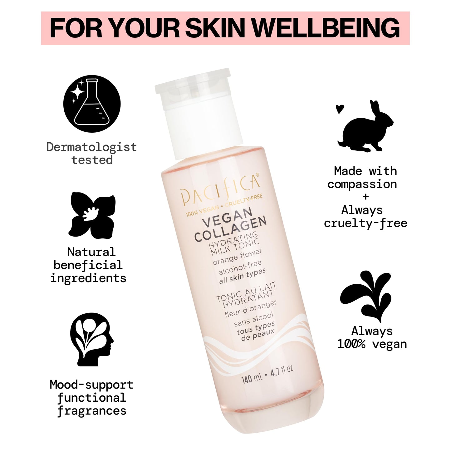 Pacifica Vegan Collagen Hydrating Milk Tonic – Alcohol-Free Milky Toner & Essence Moisturizing Vegan Collagen Face Tonic w/Hyaluronic Acid, Chamomile Jasmine All Skin Types Vegan Dermatologist Tested