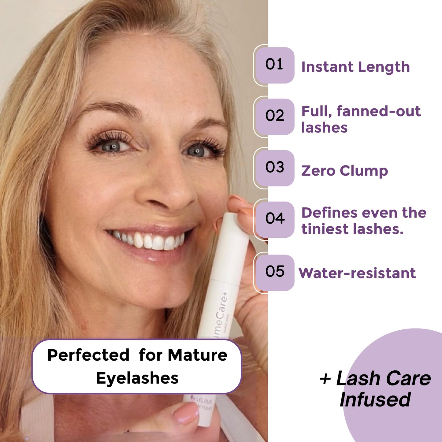 Rumi Cosmetiques VolumeCare+ Mascara For Mature Women - Extreme Length and Volume 2-in-1 Formula - No Clumps or Flaking, Long-Wearing, Hypoallergenic Mascara For Sensitive Eyes (Natural Black)