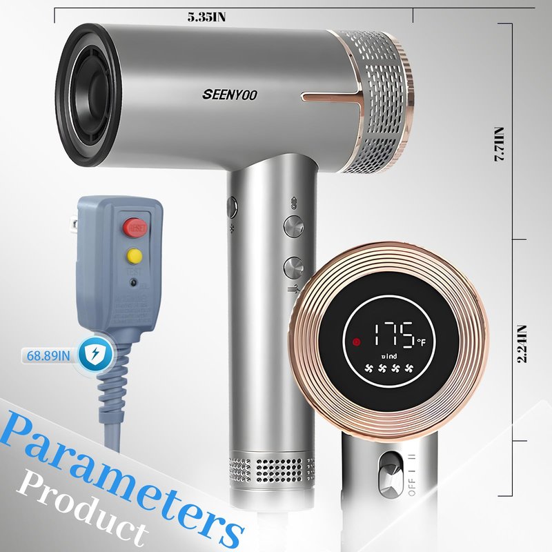 Hair Dryer, 160,000 RPM High Speed Fast Drying Low Noise Professional Ionic Blow Dryer with Magnetic Nozzle, HD Display for Salon Travel Home Use