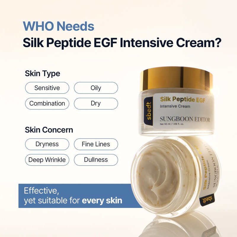 Silk Peptide EGF Cream - Copper Peptides & Volufiline for Fine Lines | Hydrating Face Moisturizer 1.69 fl oz