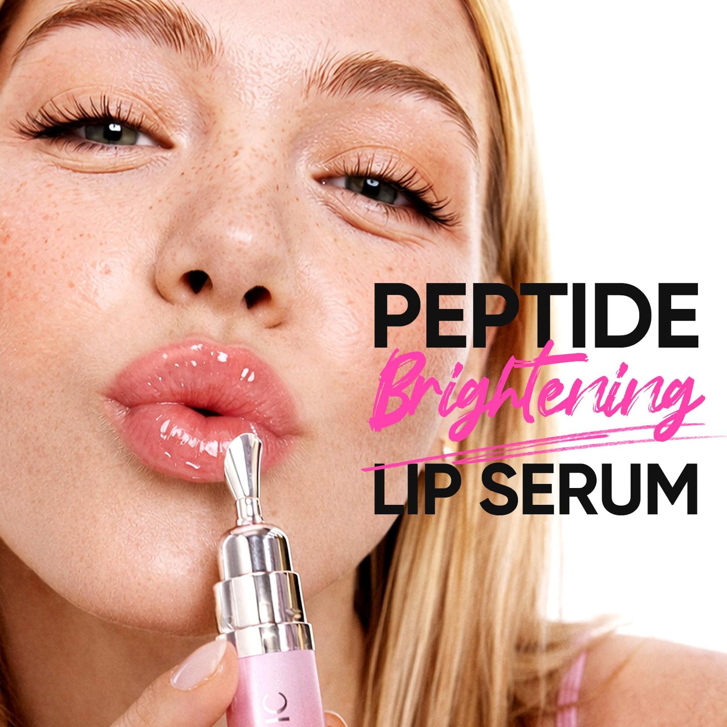 SKINTIFIC Peptide Brightening Lip Serum, Hydrating & Plumping Tinted Lip Gloss, Moisturizing Lip Balm with Polypeptides & Squalane for Glossy Sheer, Smooth Lips(06 Cherry Red)