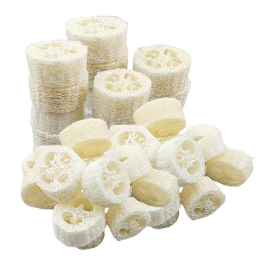 ENLAYER 25PCS Natural Loofah Slices, Reusable Natural Loofah Cuts for Cleaner Sponge Scrubber, Facial Soap Holder and DIY Customize Soap Tools with 1 Storage Bag (Diameter 2In, Thick 1In)