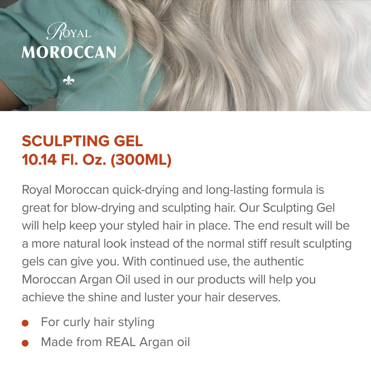 Royal Moroccan Sculpting Gel | Moroccan Argan Oil For Hair | Curly Hair Styling Gel | Hair Styling & Smoothing Products | Quick Drying Argan Oil Hair Products | 300 ml (10.14 fl oz)