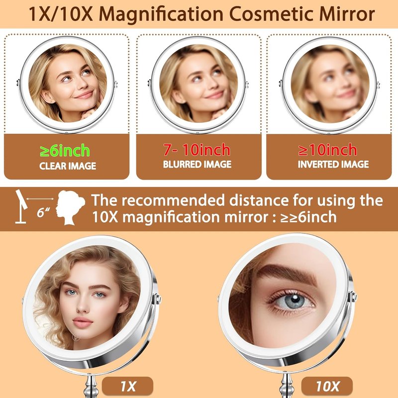 LED Makeup Mirror - 10x Magnification, Rechargeable Touch, 3 Color Modes | Compact Vanity Mirror Gift for Women