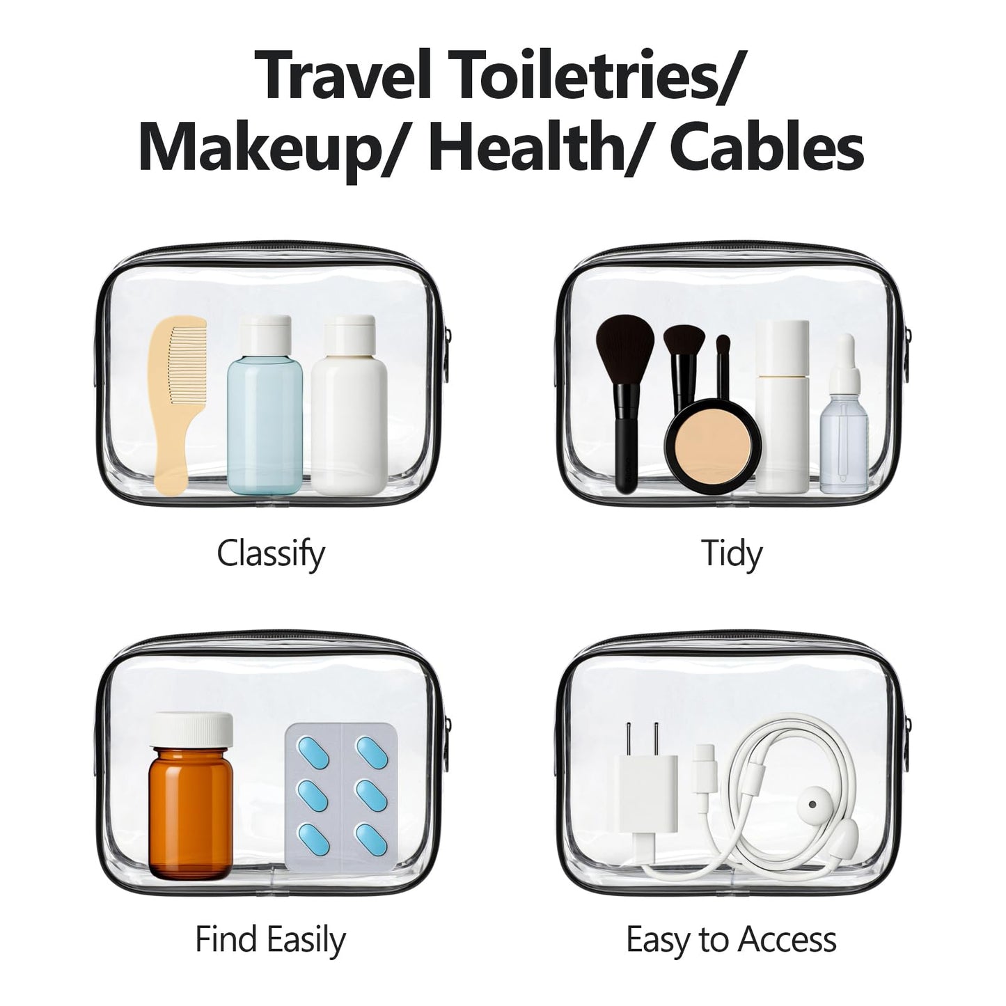 PACKISM Clear Makeup Bag for Travel - TSA Approved Toiletry Bag, 2 Black