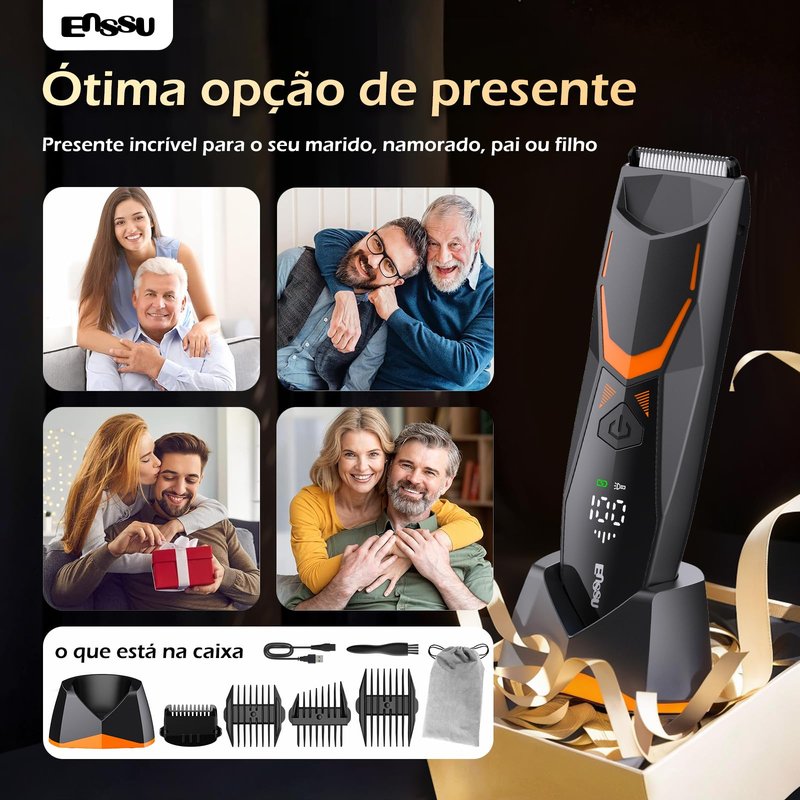 ENSSU Manscape Body Hair Trimmer for Men with LED Light for Balls/Pubic/Groin/Legs/Chest, IPX7 Waterproof Body Groomer with Ceramic Blade, Fast Charging Shaver for Wet or Dry Use