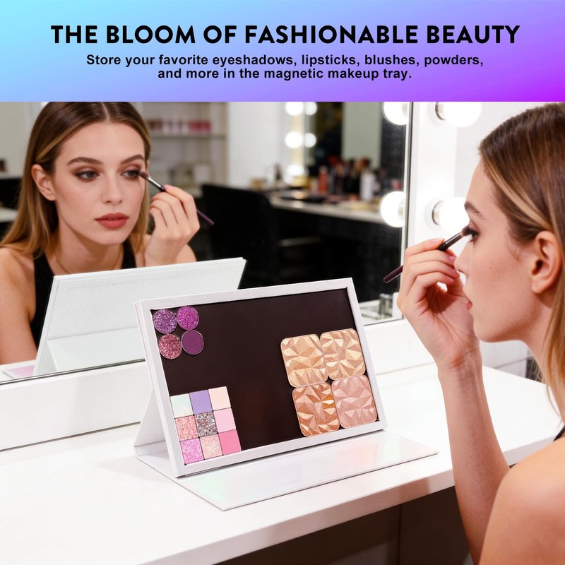 Large Empty Magnetic Palette, Portable Style Standable Case, White Holographic Cardboard Magnetic Palette, Holds 60pcs 26mm Round or Square Makeup Pans, Strong Magnet DIY Organizer