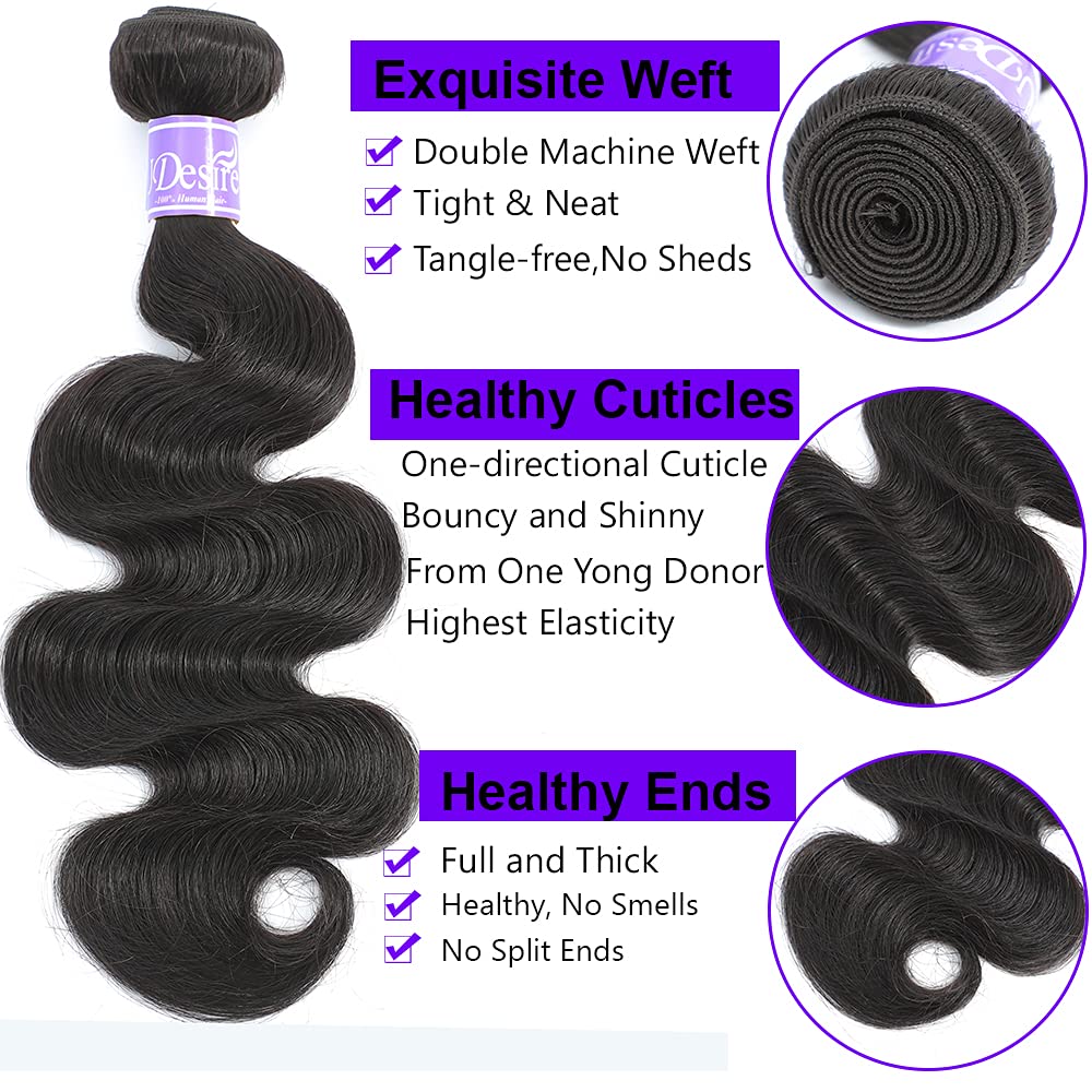 UDesire 16A 100% Unprocessed Brazilian Body Wave One Bundle 22 inch Brazilian Virgin Hair Weave Human Hair Bundles Body Wave Natural Black Color 90-95g/bundle