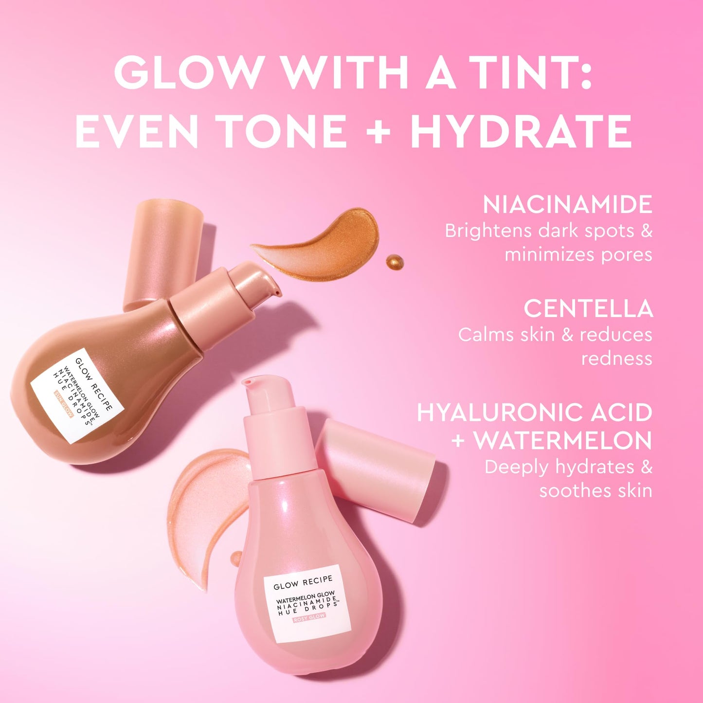 Glow Recipe Hue Drops Bronzing Drops, Tinted Face Serum, Glow Primer + Liquid Highlighter, Niacinamide + Hyaluronic Acid, Radiant Warm Glow, Rosy Glow (40ml)