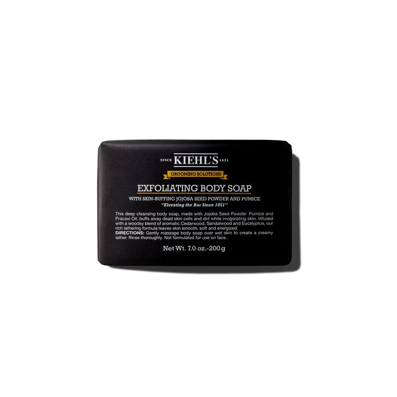 Kiehl's Grooming Solutions Exfoliating Body Bar Soap, Men's Body Wash Cleanses Dirt & Oil, with Pumice, Jojoba Seed Powder & Pracaxi Oil, for Soft & Smooth Skin, Woodsy Aromatic Blend - 7 oz