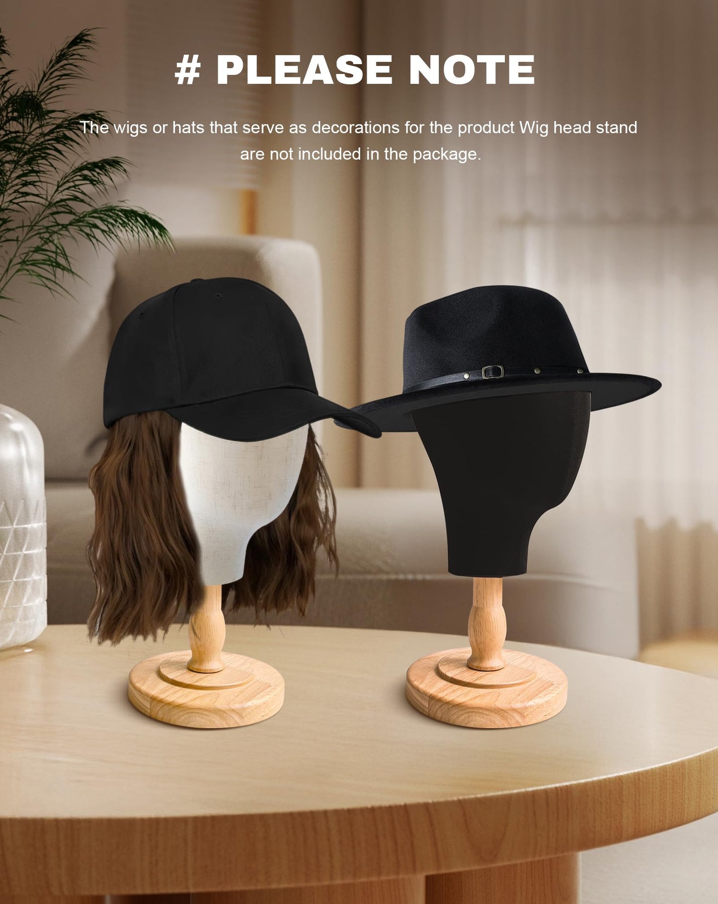 CHADWICK 21" Canvas Wig Head Stand with 7pc Alligator Clips & Pins Kit -Salon Mannequin Head for Wig Making, Hat Display, Styling Tools - Includes Detachable Wood Stand (002, 1PC+PJ)