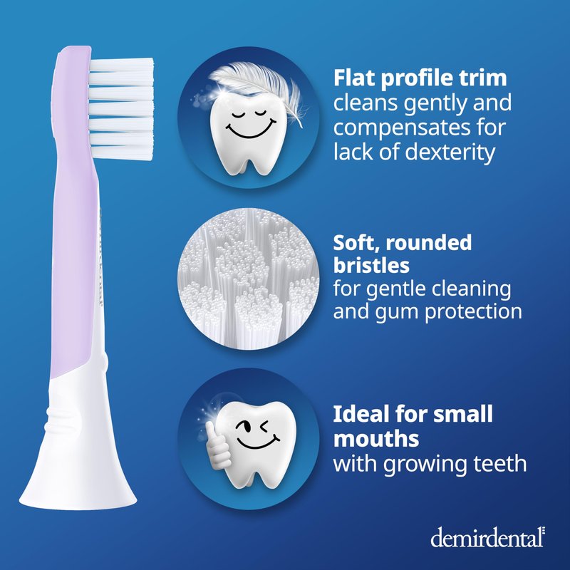 demirdental Kids Mini Toothbrush Heads Compatible with Philips Sonicare Compact Kids Toothbrush Heads - Replacement Heads Sensitive - Brush Heads from Ages 3 to 6 - Lilac - Replaces HX6038-8 Pack