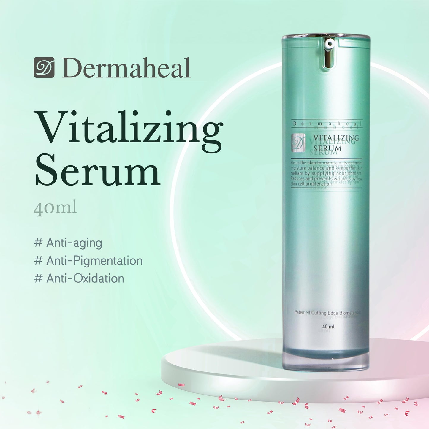 Dermaheal Vitalizing Serum Anti Aging Face Care with Biomimetic Peptides for Wrinkle Reduction and Skin Nutrient Supply 1.35 fl oz