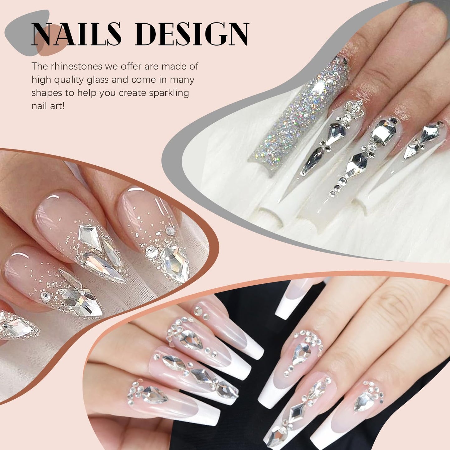 3220Pcs Champagne Gold Nail Rhinestones 120Pcs Multi Shapes Flatback Gems Charms Crystal+3100Pcs 1.5-4mm Round Beads, Glass Diamond Gemstones for Bedazzling Acrylic Nails Decoration