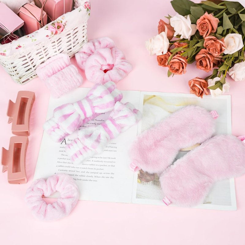 Spa Sleepover Party Supplies for Girls - 64 Pcs Set with Headbands, Eye Masks, Hair Scrunchies & More | Perfect for Slumber Parties