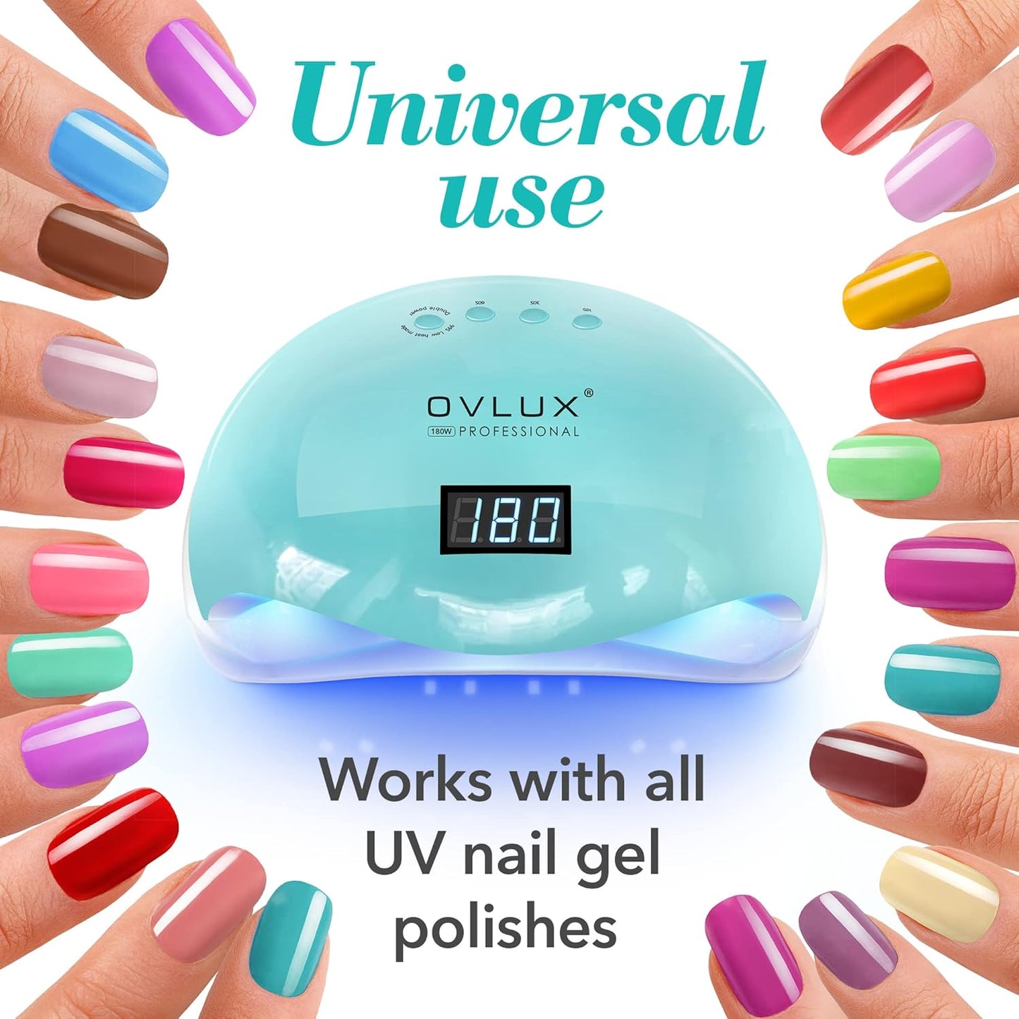 OVLUX 180W UV LED Nail Lamp - Fast Gel Polish Dryer with Auto Sensor & LCD Display | Tiffany Color