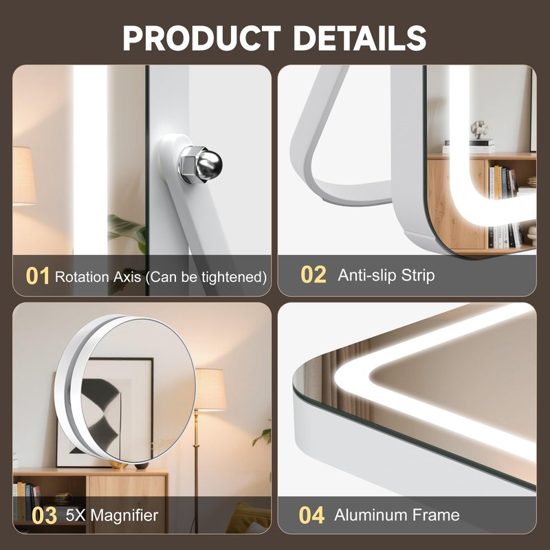 MINISO LED Vanity Mirror with Bluetooth Speaker, 9.8" x 11.8" Makeup Mirror with Lights, Light & Brightness Smart Sensor, Aluminum Alloy Metal White Frame, with 10X Magnifying