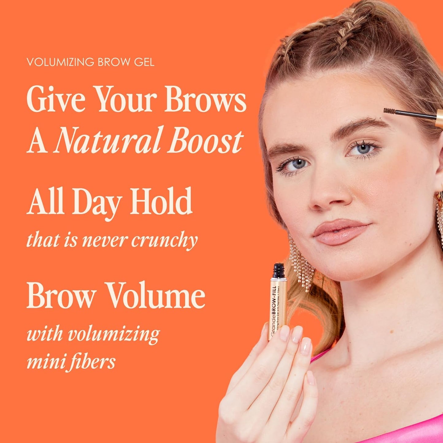 Grande Cosmetics Brow Gel - Volumizing Tinted or Clear Eyebrow Mascara for Soft Flexible Hold | Water Resistant