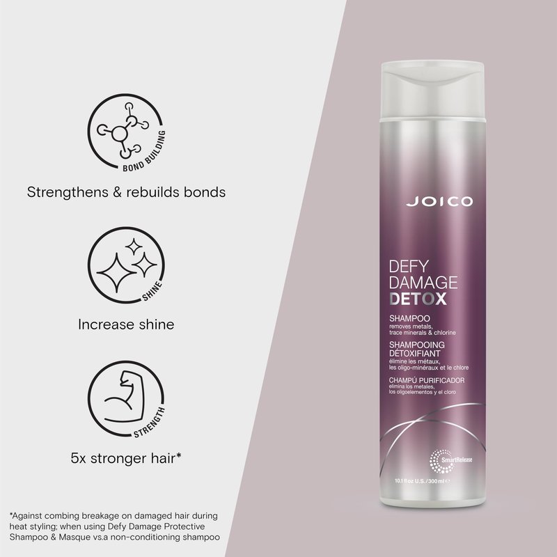 Joico Defy Damage Detox Shampoo | Removes Chlorine, Hard Water Residue, Product Buildup, Metals, & Trace Minerals | Strengthens Bonds & Preserves Hair Color | Vegan | Sulfate-Free | 10.1 Fl Oz