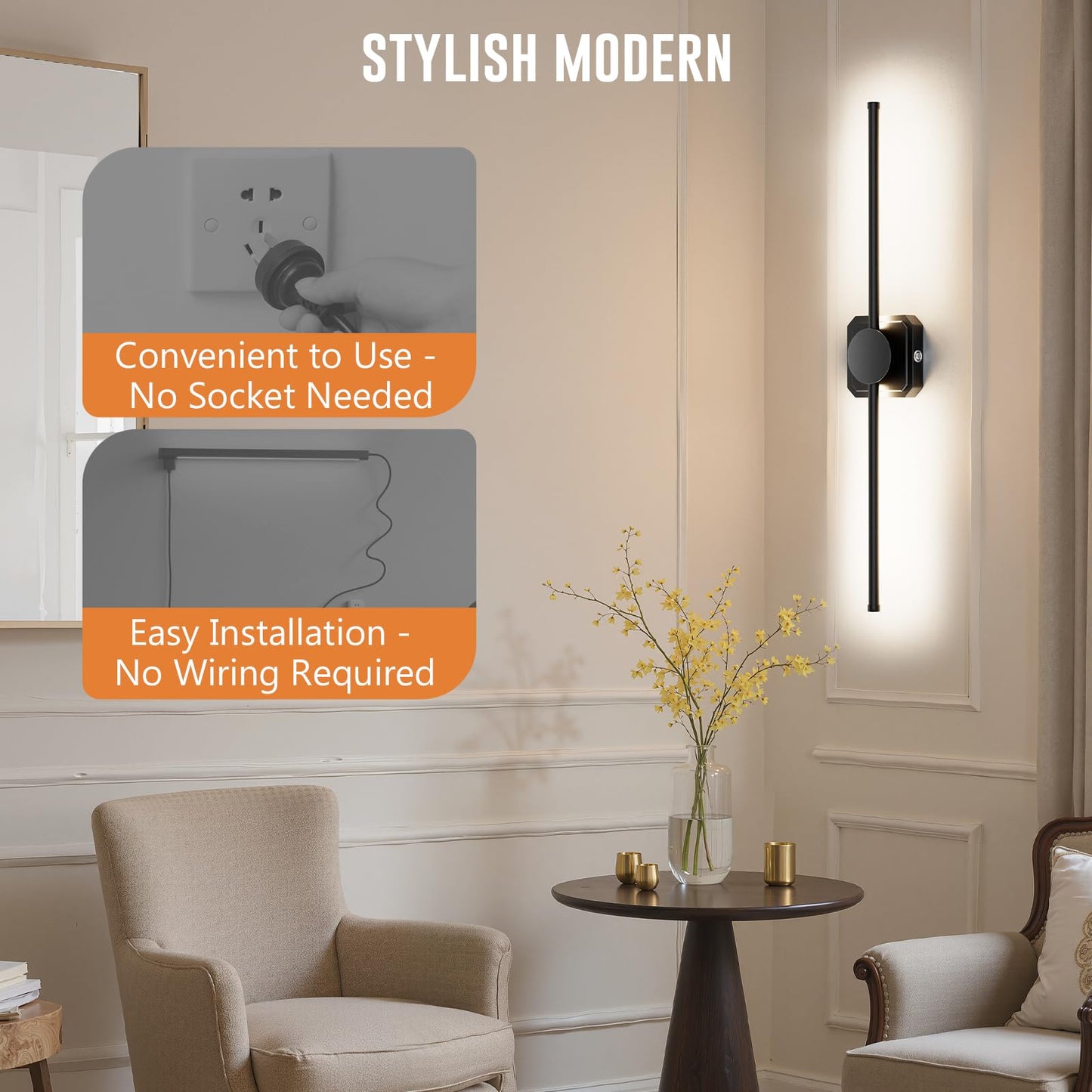 HEERTTOGO Battery Operated Wall Sconce, Rechargeable Wall Light with Touch Control, 3 Color Temperatures & 3 Brightness Levels, 350° Adjustable Rotating Head, for Bedroom, Hallway, Staircase (1 Pack)