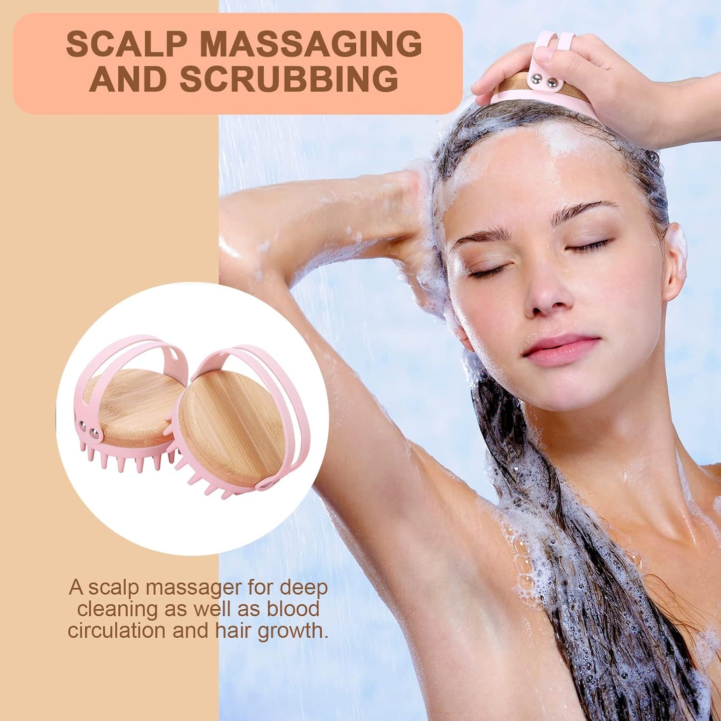 Silicon Bath Scrubber Kit - Scalp, Body, Back & Face Massager | Gentle Exfoliating, Easy to Clean, Long Lasting (Pink)