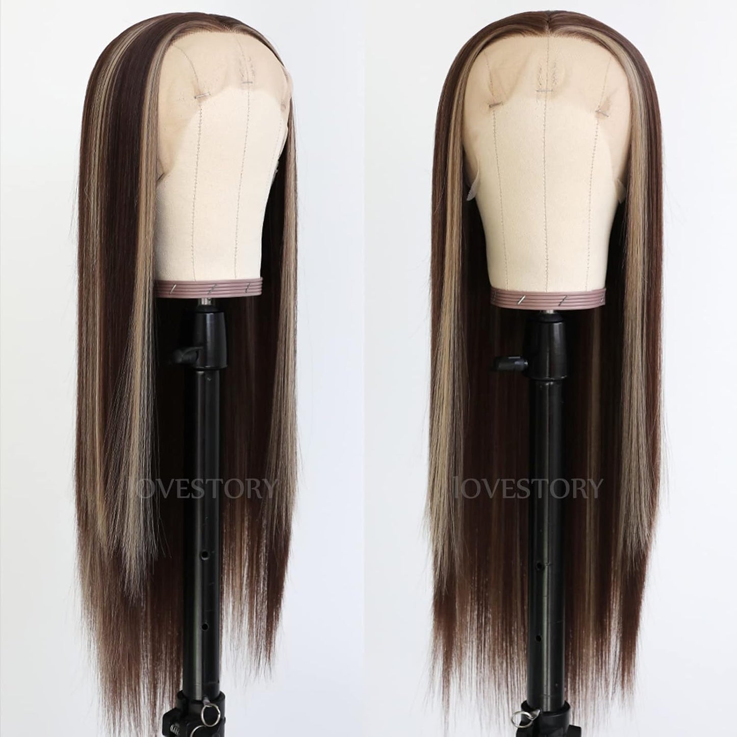 Brown Hair Highlights Lace Front Wig - Long Straight Synthetic Hair, Heat Resistant | 13x3 Size