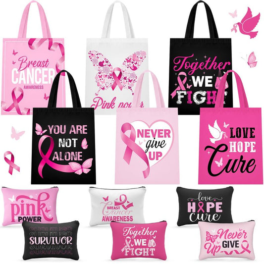Blosssound 12 Pcs Gift for Women Canvas Tote Bag Cosmetic Makeup Bag(Breast Cancer)