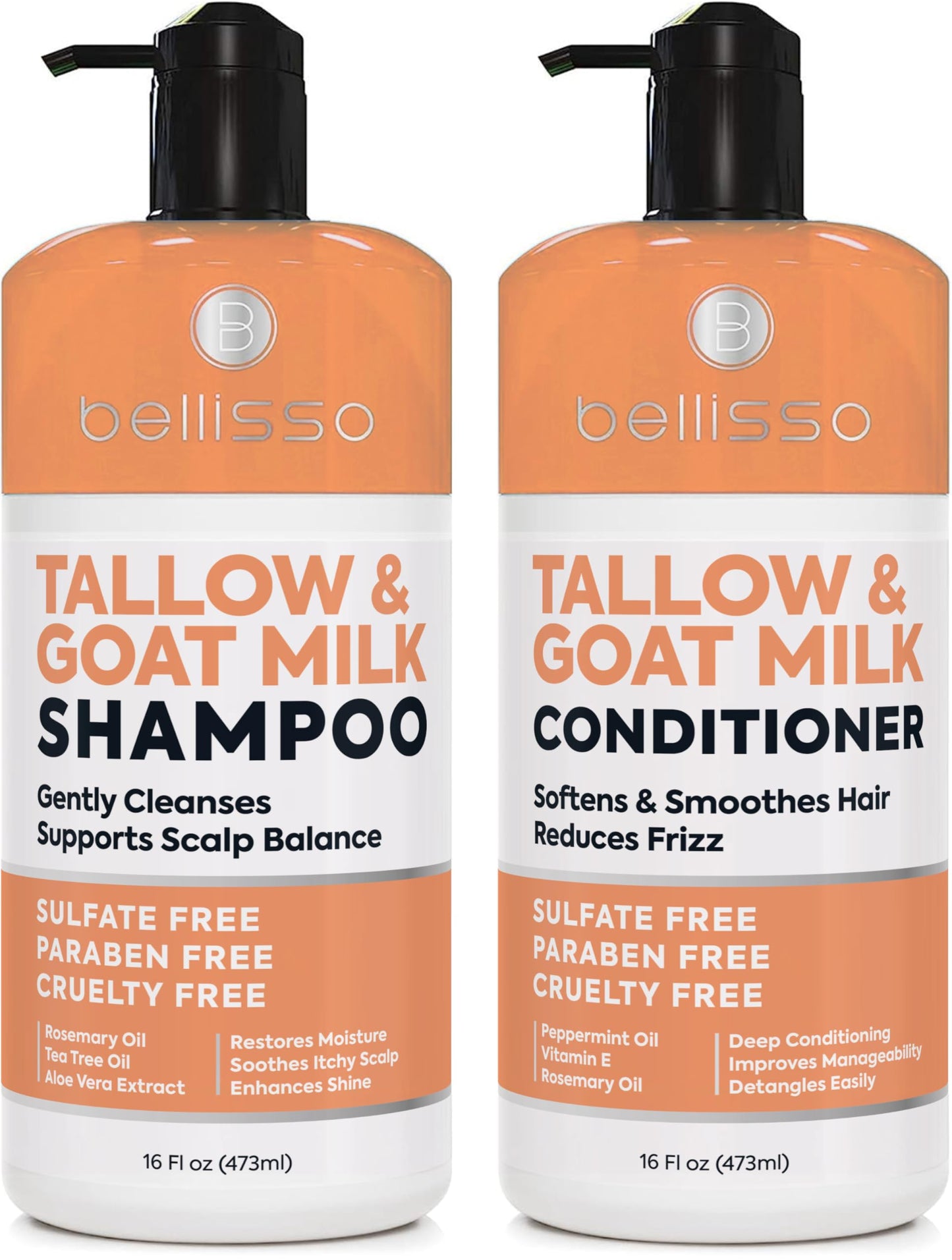 Beef Tallow Shampoo and Conditioner Set with Goat Milk - Sulfate Free Moisture for Women and Men - For Dry, Itchy Scalp - Hydrating, Thickening, Volume Care for Thinning Hair - 16 Fl Oz (Pack of 2)