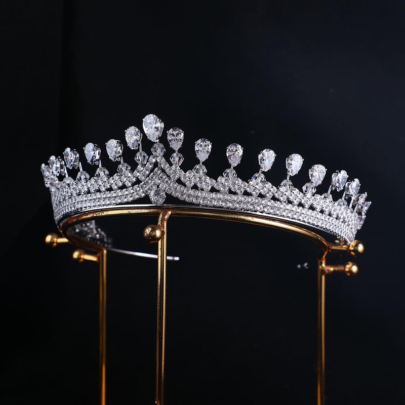 Graceful Zircon Bridal Tiara for Wedding Princess Head Piece Zirconia Royal Queen Crowns for Bride Adult Crystal Hair Accessories (C Gold)