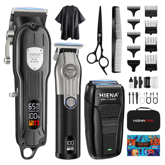 HIENA PRO Hair Clippers for Men Professional Cordless Hair Clippers Electric Beard Trimmer and Foil Shaver Set Home Hair Cutting Kit Type-C Rechargeable for Barber Clippers with LED Display