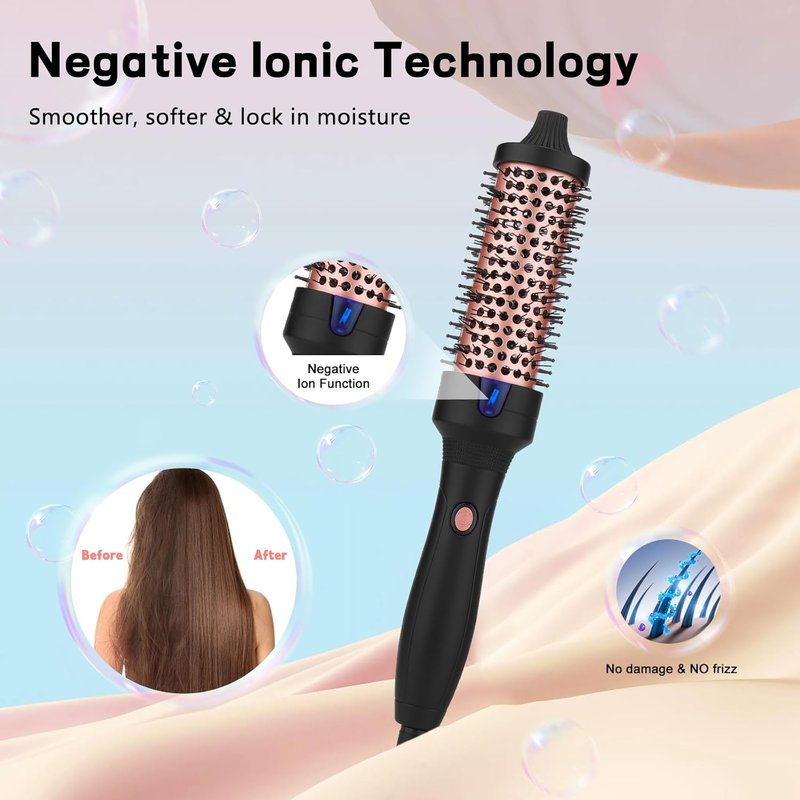 Heated Round Brush with Negative Ion Technology - 38MM Curling Iron & Hair Straightener for All Hair Types
